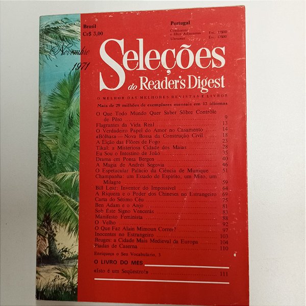 Revista Revista Reader´s Digest Seleções Novembro 71 Autor Revista Seleções (1971) [usado]