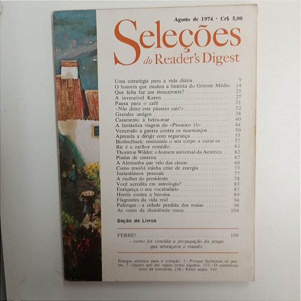 Revista Revista Reader´s Digest Seleções Agosto 74 Autor Revista Seleções (1974) [usado]