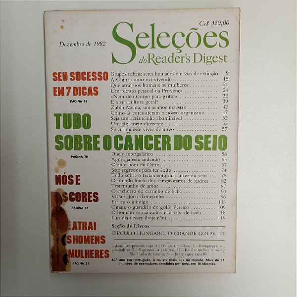 Revista Revista Reader´s Digest Seleções Dezembro 82 Autor Dezembro/82 Seleções (1982) [usado]