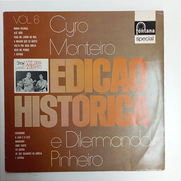 Disco de Vinil Cyro Monteiro e Dilermando Pinheiro Vol. 6- Edição Historica Interprete Cyro Monteiro e Dlermando Pinheiro (1985) [usado]