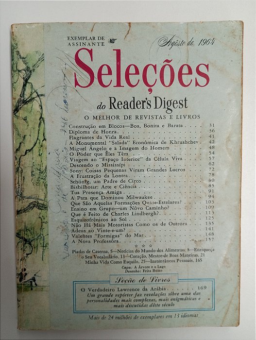 Revista Revista Reader´s Digest Seleções Agosto 64 Autor Agosto 1964 Seleções (1964) [usado]