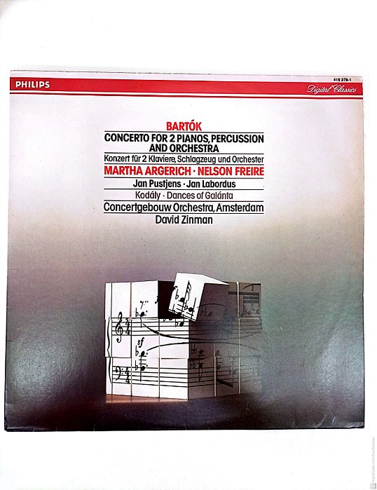 Disco de Vinil Bartok - Concerto Fro 2 Pianos , Percussion And Orchestra Interprete Martha Argerich , Nelson Freire ,jan Pustjens e Outros (1987) [usado]