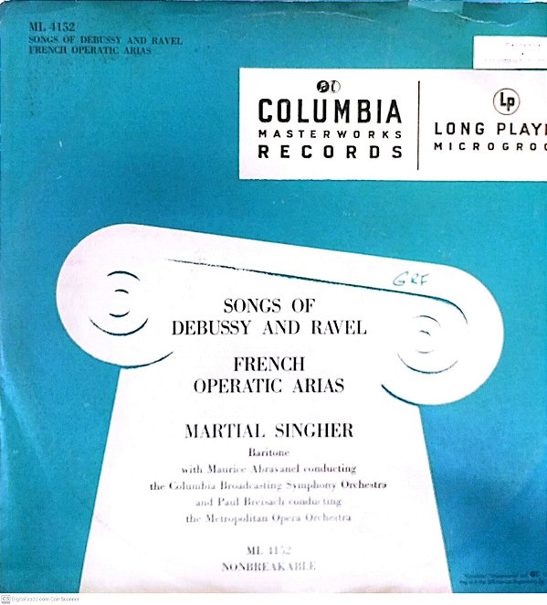 Disco de Vinil Songs Of Debussy And Ravel Interprete Martial Singher [usado]