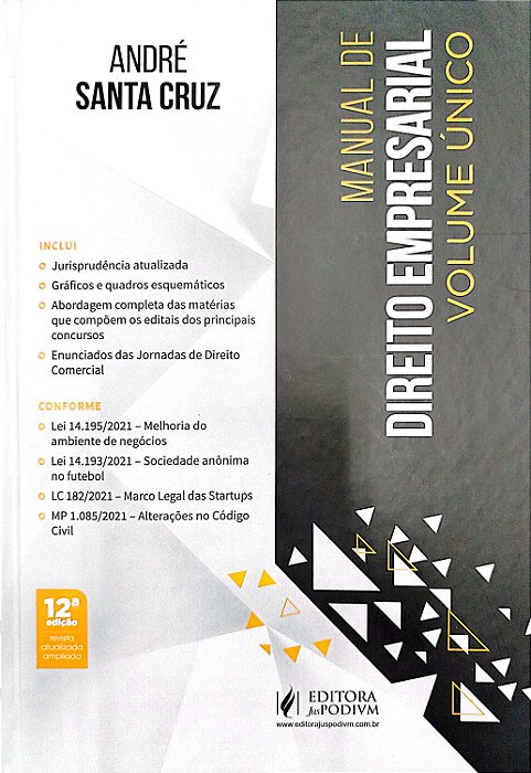 Livro Manual de Direito Empresarial - Volume Único Autor Cruz, André Santa (2022) [seminovo]
