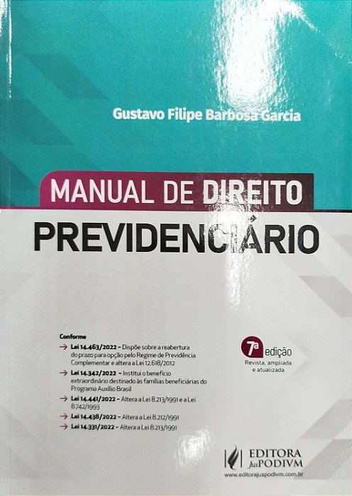 Livro Manual de Direito Previdenciário Autor Garcia, Filipe Gustavo Barbosa (2023) [seminovo]