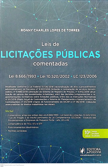 Livro Leis de Licitações Públicas Comentadas Autor Torres, Ronny Charles Lopes (2019) [seminovo]