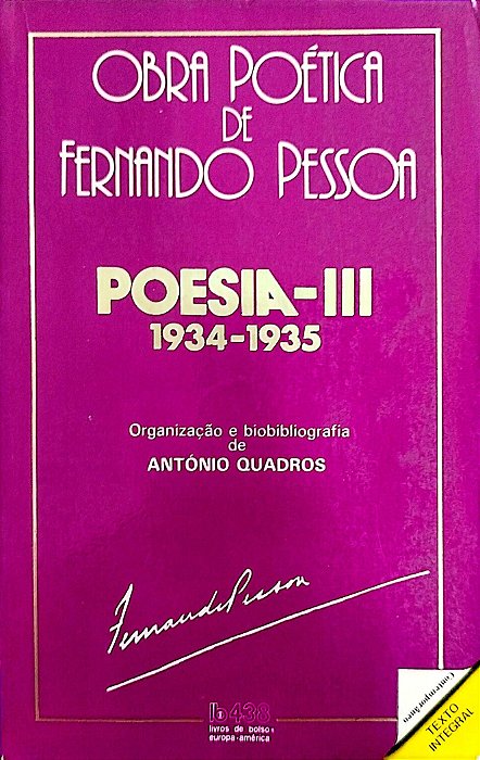 Livro Poesia 3: 1934-1935 Autor Pessoa, Fernando [usado]