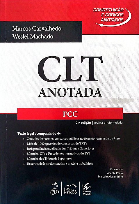 Livro Clt Anotada Autor Carvalhedo, Marcos (2013) [seminovo]