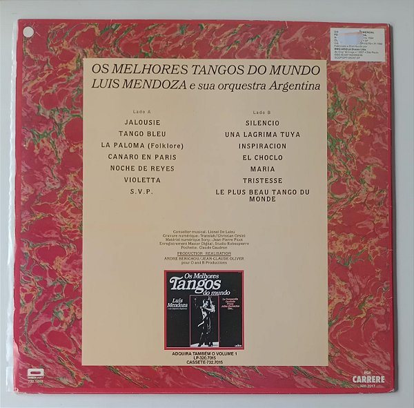 Disco de Vinil Les Plus Beaux Tangos do Munde (os Melhores Tangos do Mundo) Vol. 2 Interprete Luis Mendonza e Orquestra Argentina (1988) [usado]