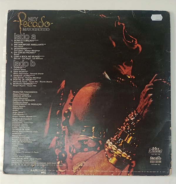 Disco de Vinil Pecado [1977] Ney Matogrosso Interprete Ney Matogrosso (1977) [usado]