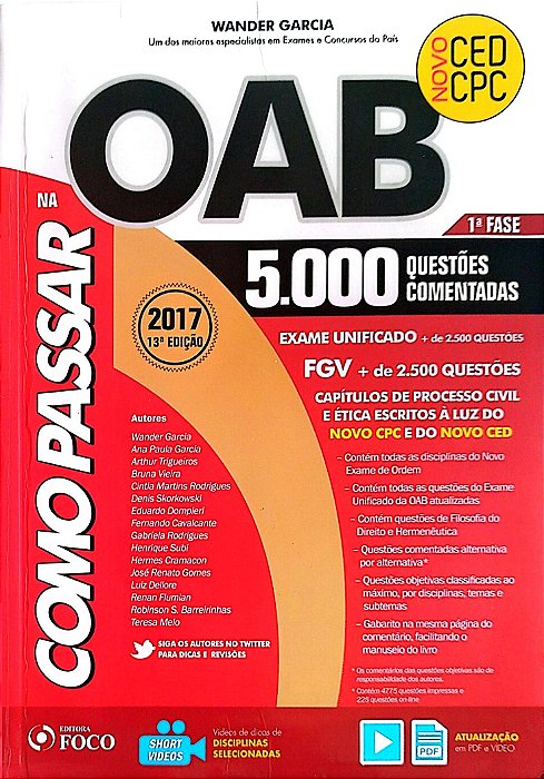 Livro Como Passar Oab - 1ª Fase Autor Garcia, Wander (2017) [seminovo]