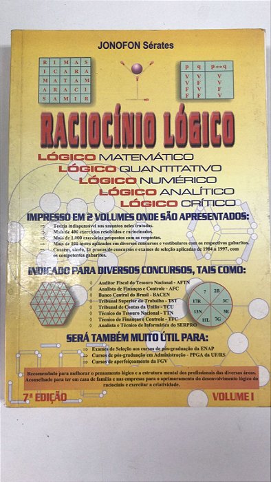 Livro Racioncínio Lógico Vol.1 Autor Sérates, Jonofon (1998) [usado]
