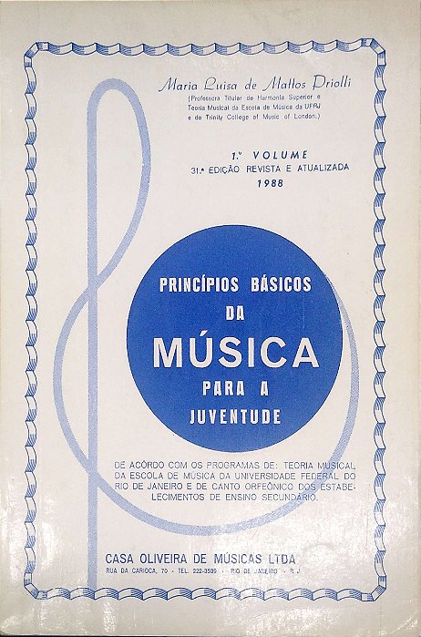 Livro Princípios Básicos da Música para a Juventude; Vol. 1 Autor Priolli, Maria Luisa de Mattos (1988) [usado]