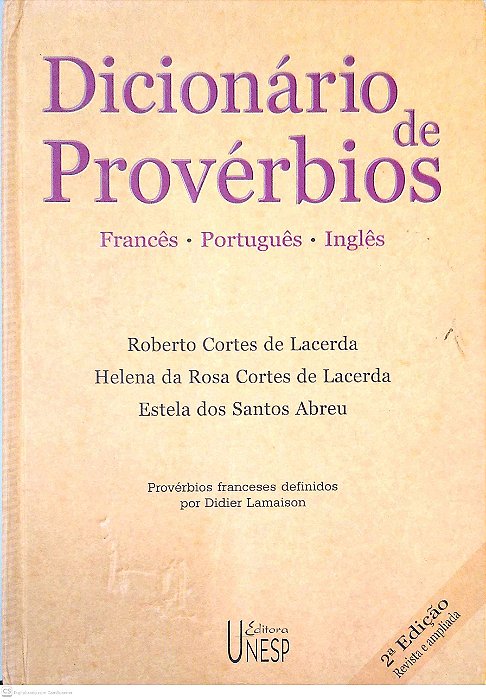 Livro Dicionário de Provérbios: Francês, Português, Inglês Autor Lacerda, Roberto Cortes de (2004) [usado]