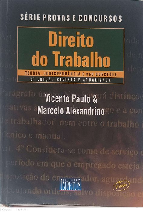 Livro Direito do Trabalho: Teoria, Jurisprudencia e 850 Questões Autor Paulo, Vicente & Alexandrino, Marcelo (2003) [usado]