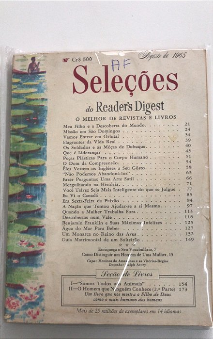Revista Revista Reader''s Digest Agosto de 1965 Autor Agosto de 1965 (1965) [usado]