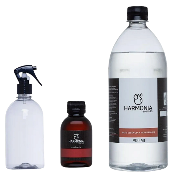 Kit Base Agua de Lençol 900ml + Essência Aromatizante 100ml + Borrifador