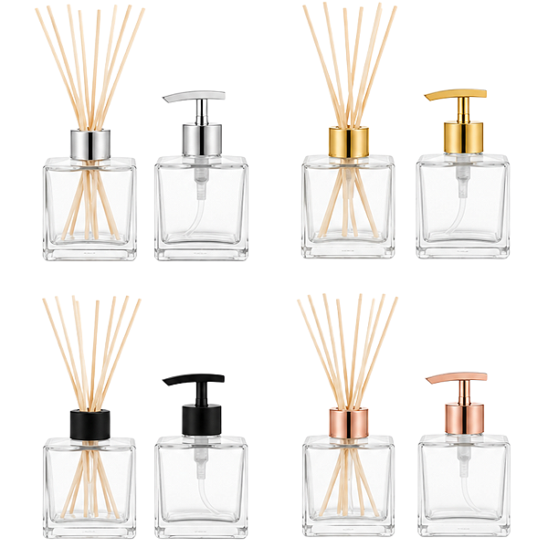 Kit Lavabo Luxo – Frasco Cubo 100ml + Vareta Madeira 25cm + Válvula Bico de Pato