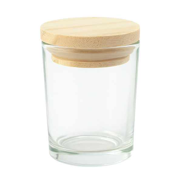 Copo/ Pote de Vidro Clear para Velas 60ml Com Tampa Madeira