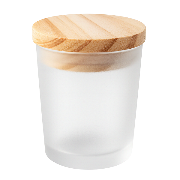 Copo/ Pote de Vidro Frost para Velas 60ml Com Tampa Madeira