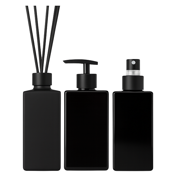 Kit Lavabo Square Preto 350ml + Tampa Luxo + Varetas 25cm + Válvula Spray 28mm Preta