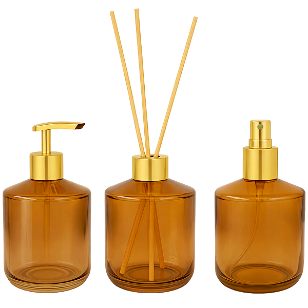 Kit Aromatizador Lavabo 350ml Frasco Rubi Âmbar Rosca 28/410 Difusor Ambiente Decorativo