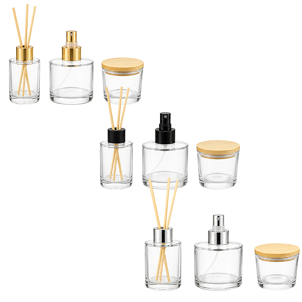 Kit Aromatizante Picolo 240ml + Cilindrico 250ml + Copo/Pote Vela Patê 156ml + Tampa Madeira