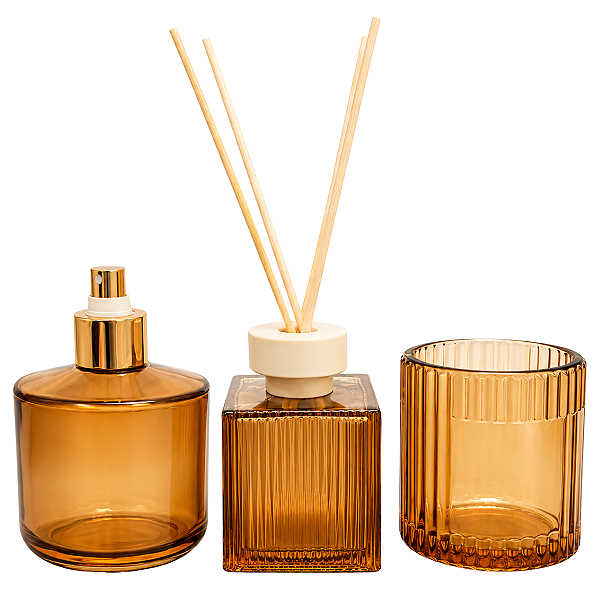 Kit Aromatizador de Ambiente Luxo Frasco Âmbar Completo com Varetas Difusoras