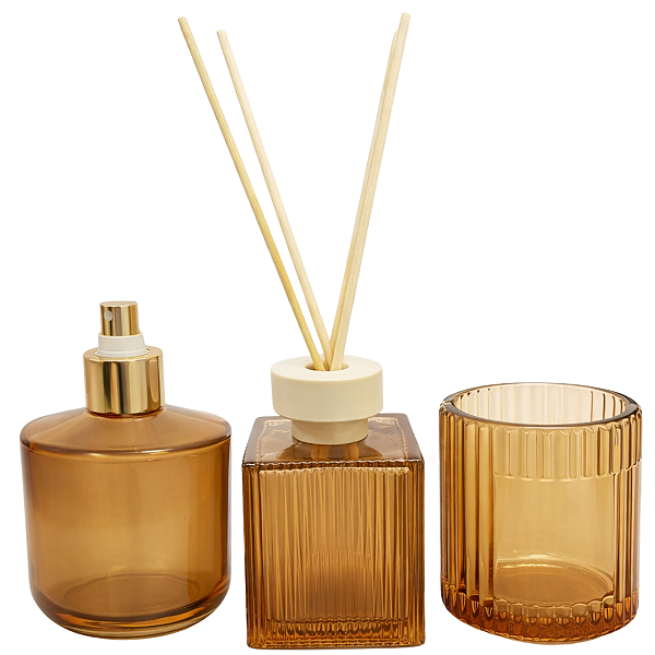 Kit Aromatizador de Ambiente Luxo Frasco Âmbar Completo com Varetas Difusoras