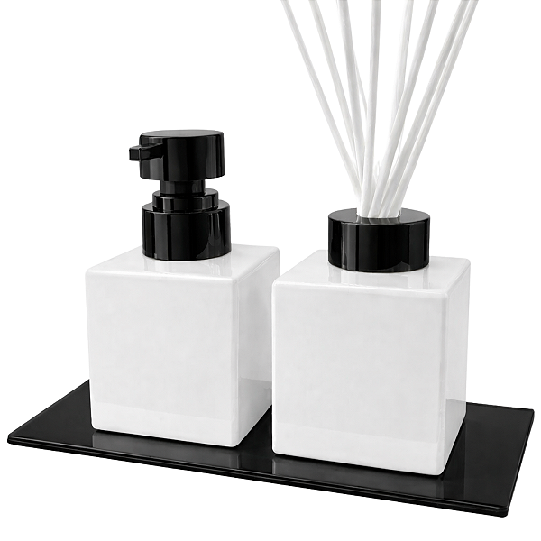 Kit Aromatizante Lavabo Super Luxo com Bandeja Preta Difusor de Ambiente Decorativo