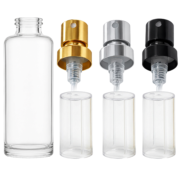 Kit Frasco Perfume Recrave Cilíndrico 15ml com Sobretampa Transparente 15mm