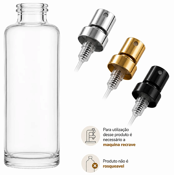 Kit Frasco Perfume Recrave 8ml Cilindrico + Válvula Spray Luxo Bocal 15mm