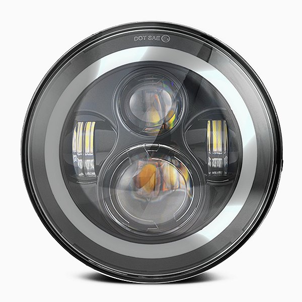 PAR FAROL LED 7 POLEGADAS ANGEL EYES DRL E SETA 60W VO6 1ª geração