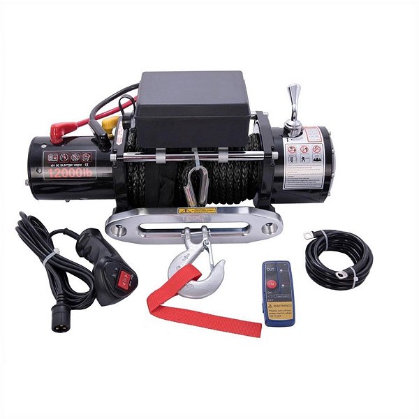 GUINCHO ELETRICO 12V 12000 LBS CABO NYLON 25M GUIA DE ROLETES Vo6