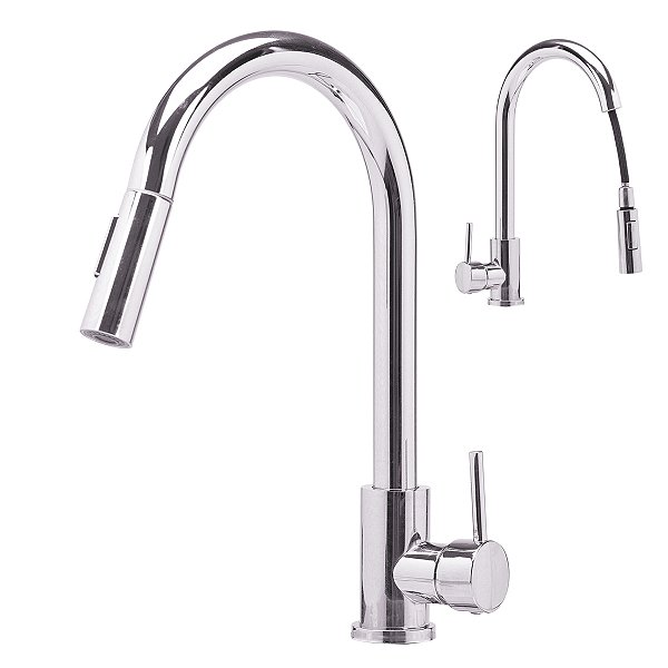 Torneira Para Cozinha Cromada de Bancada Gourmet Monocomando Aço Inox Agua quente fria