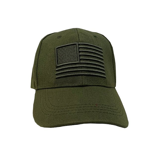 Boné Estilo Baseball Eua Bordado Aba Curva fecho em nylon Verde Militar