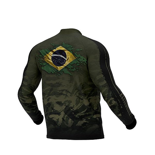 Camisa Manga Longa Dry Fit Proteção Uv30+ Camuflada com Bandeira Do Brasil ELITEDELTA