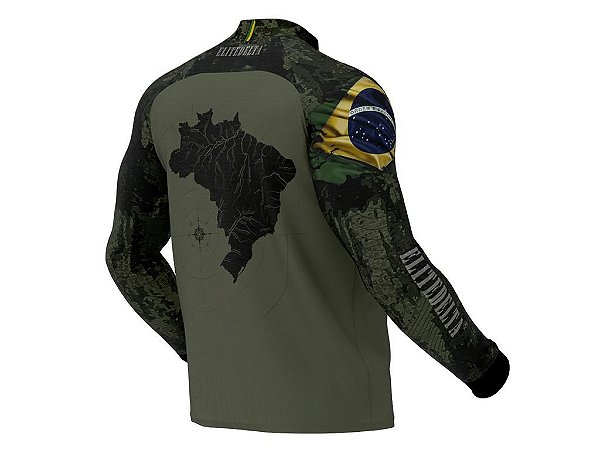 Camisa Manga Longa Dry Fit Proteção Uv30 Camuflada com Bandeira Do Brasil NEW