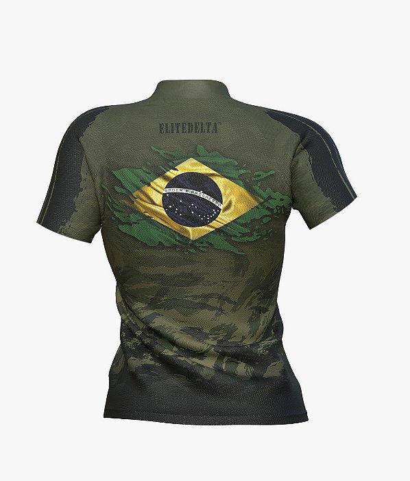 Camisa Feminina Bandeira Do Brasil Babylook Curta Dry Uv30