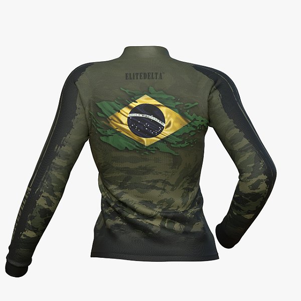 Camisa Babylook Feminina Longa Dry Uv30 Bandeira Do Brasil Costas