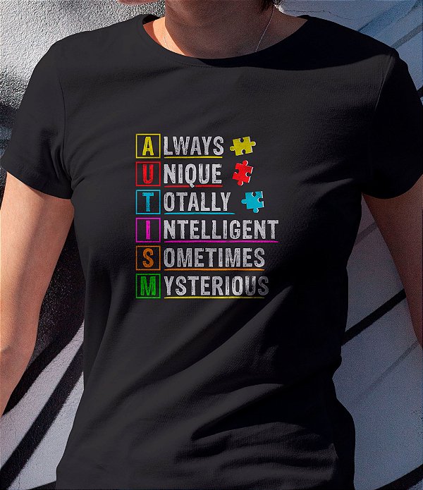 Camiseta T-shirt Tema Autism Preta Algodão Blusa Autista com estampa exclusiva