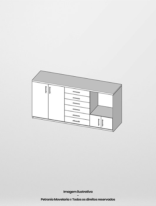 BUFFET 2 PORTAS DE ABRIR + 1 FILEIRA DE GAVETAS (6 GAVETAS) + 2 PORTAS DE ABRIR PEQUENAS