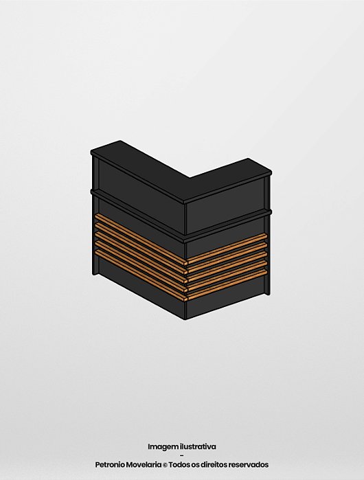 BALCÃO L RIPADO CORPO PRETO TX + RIPAS FREIJÓ 120/90 X 50/30 X 75/110 CORPO 15MM / TAMPO 30MM