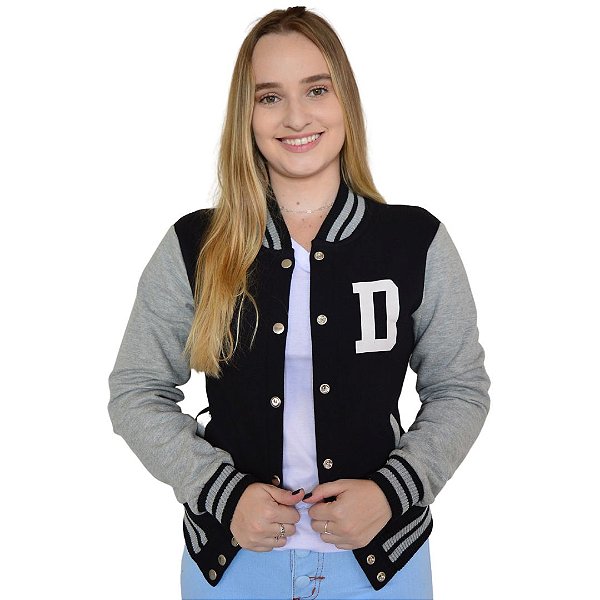 JAQUETA COLLEGE DIREITO FEMININA PRETA CAMISETAS NA REDE