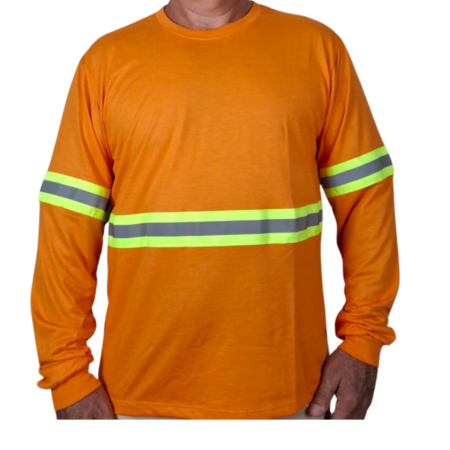 Camiseta Malha Fria Manga Longa Laranja Faixa Refletiva