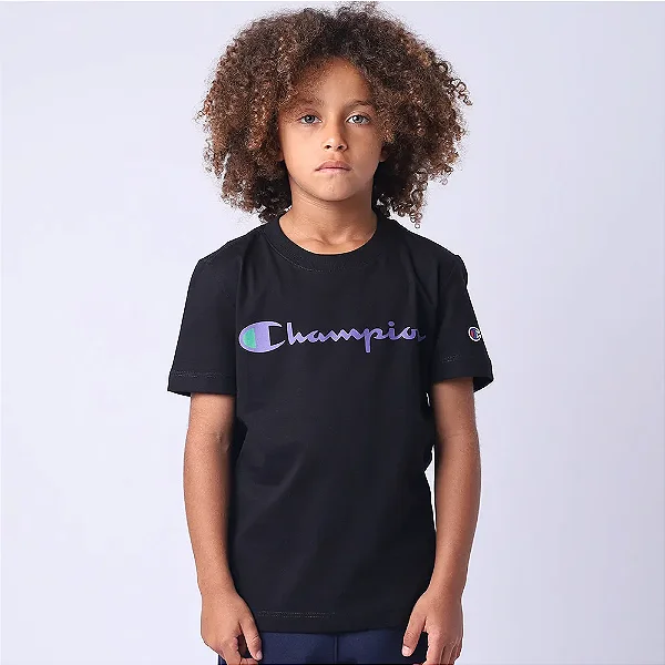 CAMISETA CHAMPION KIDS SCRIPT COLORS BLACK