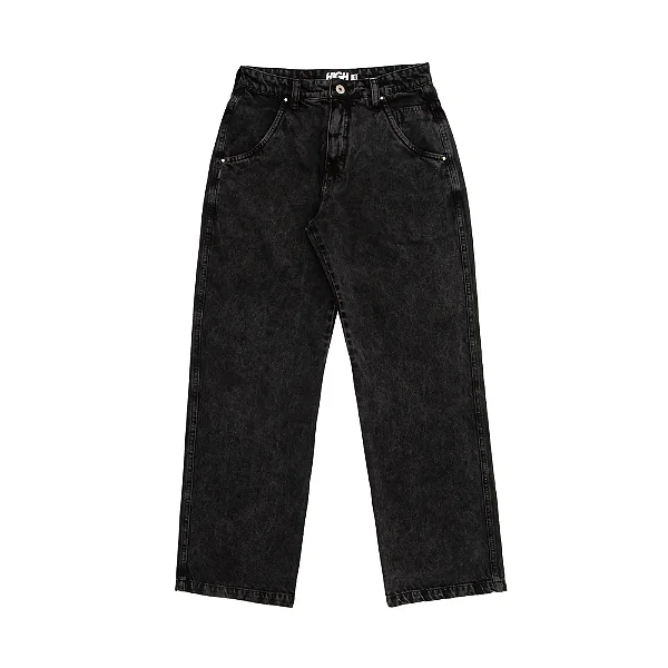 CALÇA JEANS HIGH PANTS LOGO LINE WASHED BLACK
