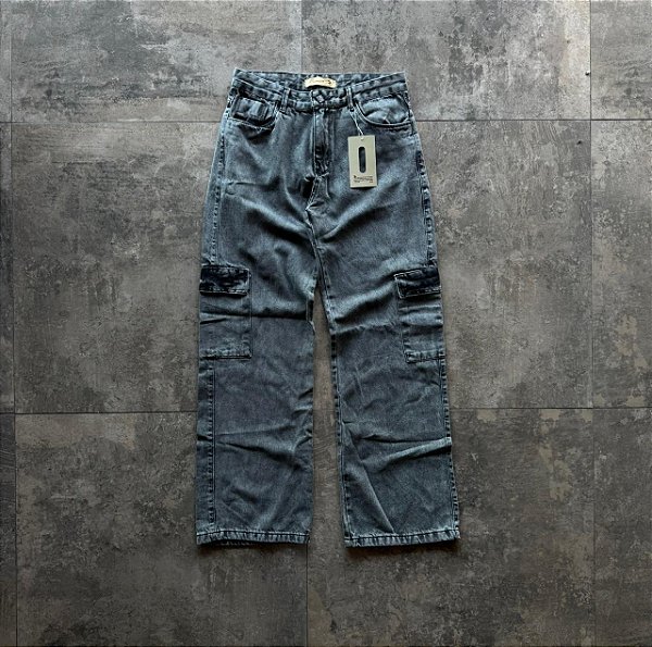 CALÇA JEANS BAGGY CARGO DENIM & CO ESTONADA LIGHT BLACK