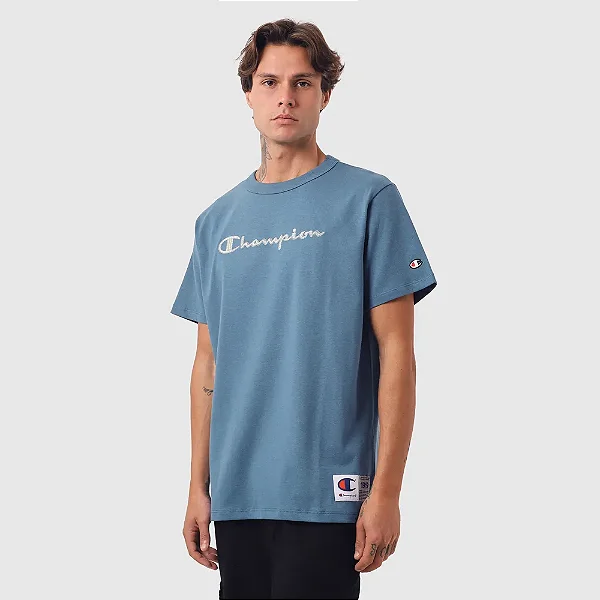 CAMISETA CHAMPION LIFE SCRIPT RUST LOGO AZUL