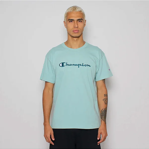 CAMISETA CHAMPION LIFE COLORS SCRIPT LOGO EMB NIMBUS GREEN